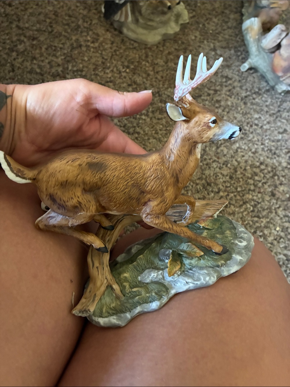 Hand-Painted Brown Deer Figurine Home Art Sculpture